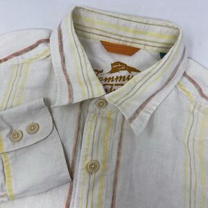 Tommy Bahama Men's XL Linen Cream Yellow Red Long Sleeve Button Front Shirt